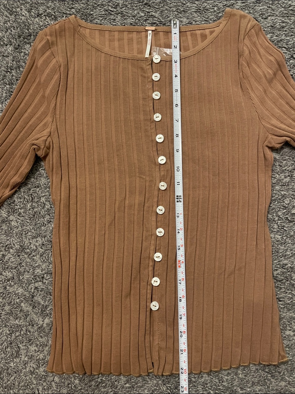 *New* Free People Chestnut Ribbed Button-Front Long Sleeve Top - Picture 3 of 9